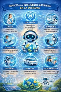 Ilustración de inteligencia artificial en diferentes sectores sociales.