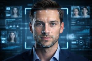 Tecnología de reconocimiento facial para seguridad y análisis biométrico.
