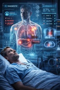 Diagnóstico de enfermedades pulmonares con tecnología AI en paciente hospitalizado.
